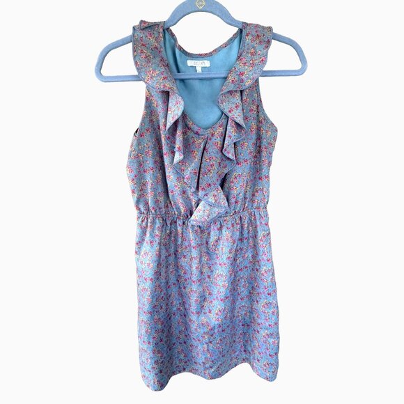dELiA*s Dresses & Skirts - dELiA*s Floral Ruffle Collar Dress Size Medium Cottagecore Blue Pink Sleeveless